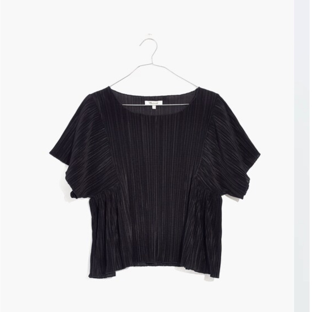 Madewell micro pleat plisse set: black top and wide leg pants, both medium